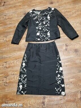 Amanda Black Embroidered Two-Piece Skirt Set Nwtags Formal Office